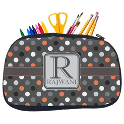 Gray Dots Neoprene Pencil Case - Medium w/ Name and Initial