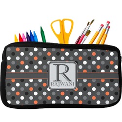 Gray Dots Neoprene Pencil Case - Small w/ Name and Initial