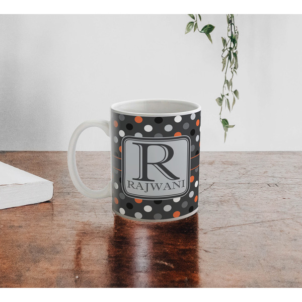 Gray Dots Personalized Coffee Mug - Lifestyle