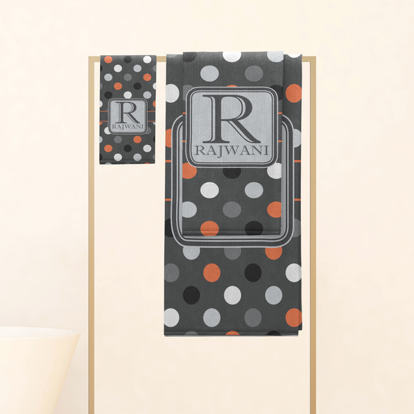 Gray Dots Personalized Towel Set
