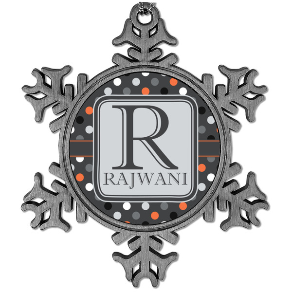 Custom Gray Dots Vintage Snowflake Ornament (Personalized)