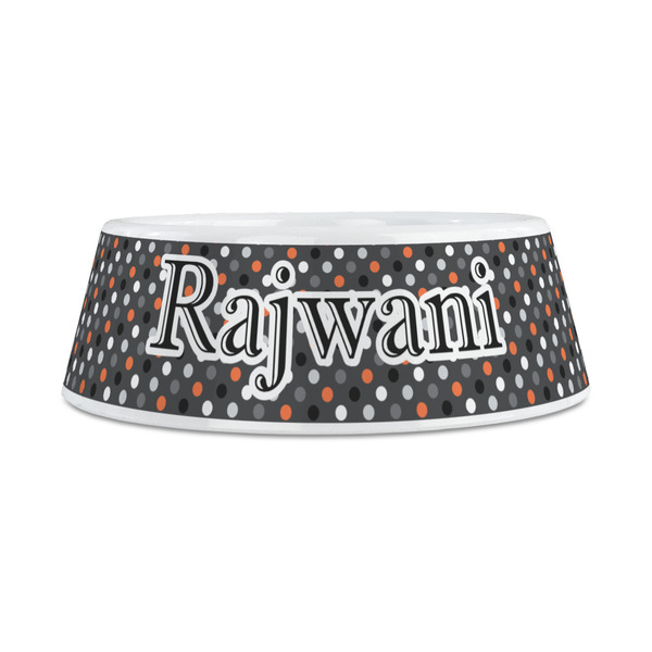 Gray Dots Plastic Dog Bowls - Medium - FRONT