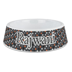 Gray Dots Plastic Dog Bowl - Large (Personalized)