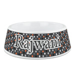 Gray Dots Plastic Dog Bowl (Personalized)