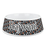 Gray Dots Plastic Dog Bowl - Medium (Personalized)