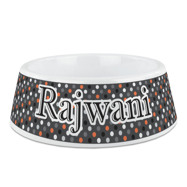 Custom Gray Dots Plastic Dog Bowl - Medium (Personalized)