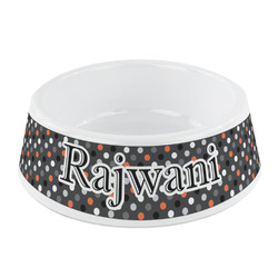 Gray Dots Plastic Dog Bowl - Small (Personalized)