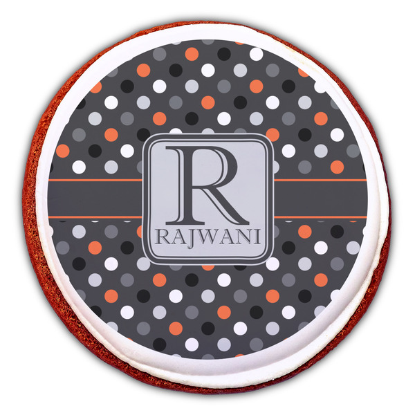 Gray Dots Printed Icing Circle - Large - On Cookie