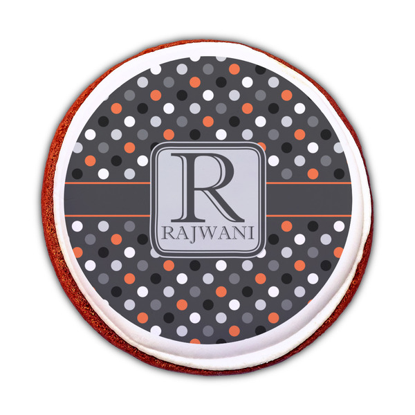Gray Dots Printed Icing Circle - Medium - On Cookie