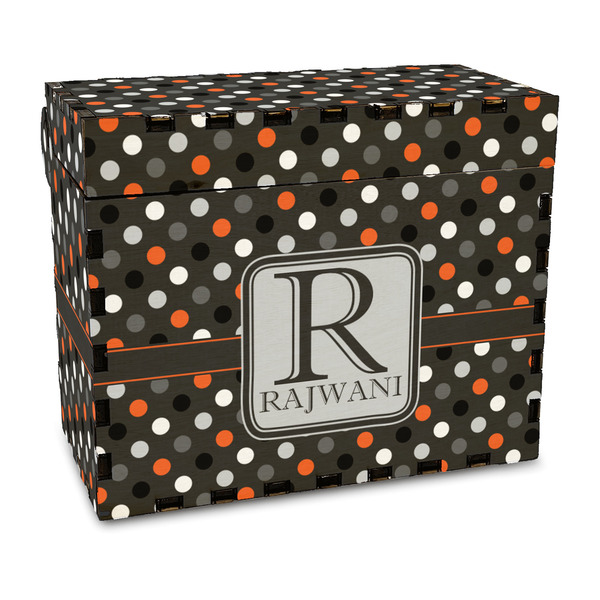 Custom Gray Dots Wood Recipe Box - Full Color Print (Personalized)