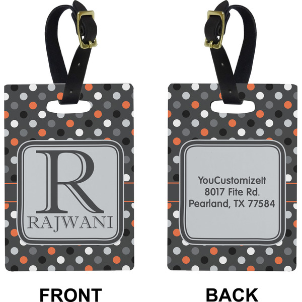 Gray Dots Rectangle Luggage Tag (Front + Back)