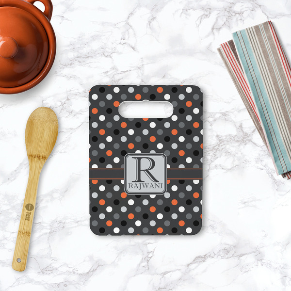 Gray Dots Rectangle Trivet with Handle - LIFESTYLE