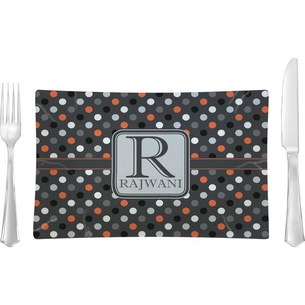 Custom Gray Dots Rectangular Glass Lunch / Dinner Plate - Single or Set (Personalized)