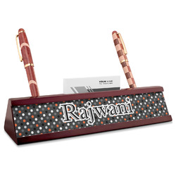 Gray Dots Red Mahogany Nameplate with Business Card Holder (Personalized)