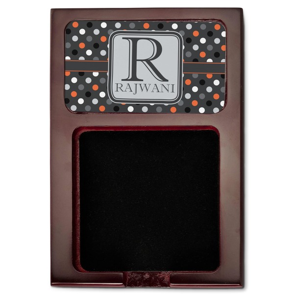 Gray Dots Red Mahogany Sticky Note Holder - Flat