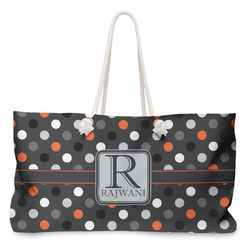 Gray Dots Large Tote Bag with Rope Handles (Personalized)