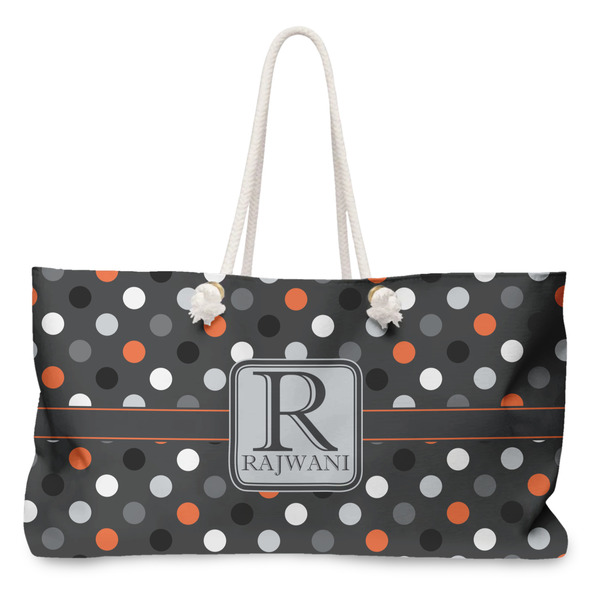 Custom Gray Dots Large Tote Bag with Rope Handles (Personalized)