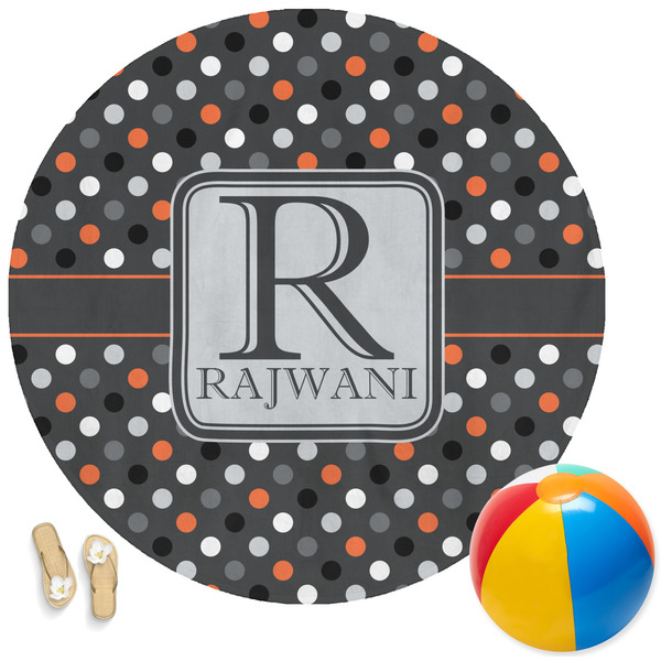 Custom Gray Dots Round Beach Towel (Personalized)