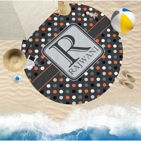 Gray Dots Round Beach Towel Lifestyle