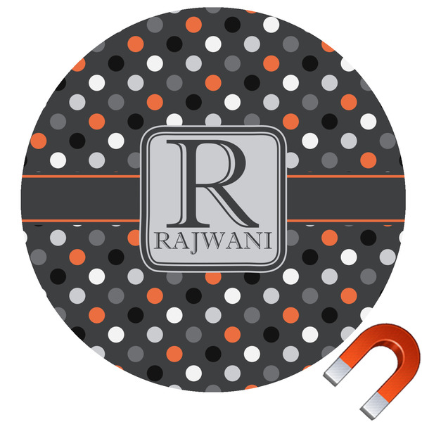 Custom Gray Dots Round Car Magnet - 6" (Personalized)