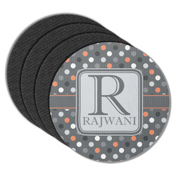 Gray Dots Round Rubber Backed Coasters - Set of 4 (Personalized)