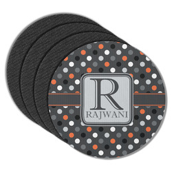 Gray Dots Round Rubber Backed Coasters - Set of 4 (Personalized)