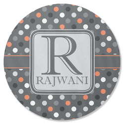 Gray Dots Round Rubber Backed Coaster (Personalized)