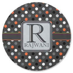 Gray Dots Round Rubber Backed Coaster (Personalized)