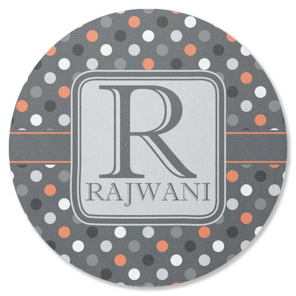 Custom Gray Dots Round Rubber Backed Coaster (Personalized)