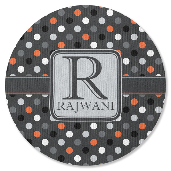 Custom Gray Dots Round Rubber Backed Coaster (Personalized)