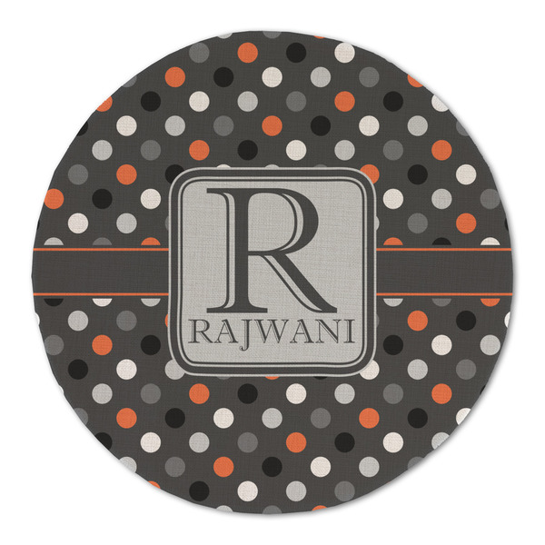 Gray Dots Round Linen Placemats - FRONT (Double Sided)