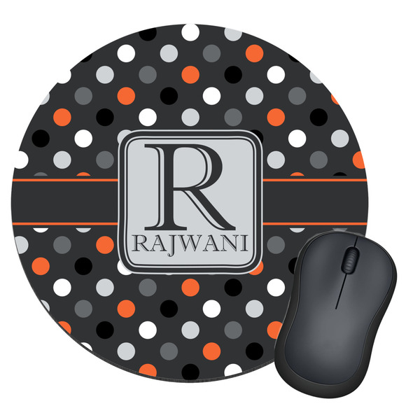 Custom Gray Dots Round Mouse Pad (Personalized)