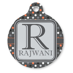 Gray Dots Round Pet ID Tag - Large (Personalized)