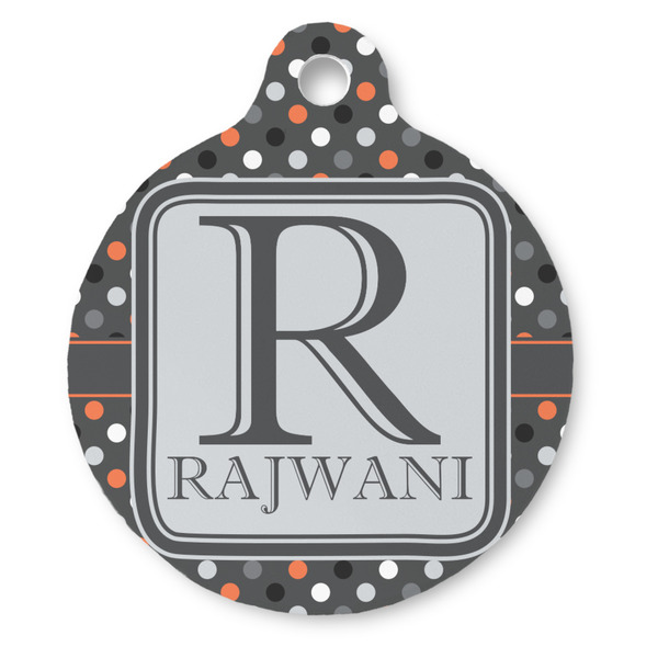 Custom Gray Dots Round Pet ID Tag (Personalized)