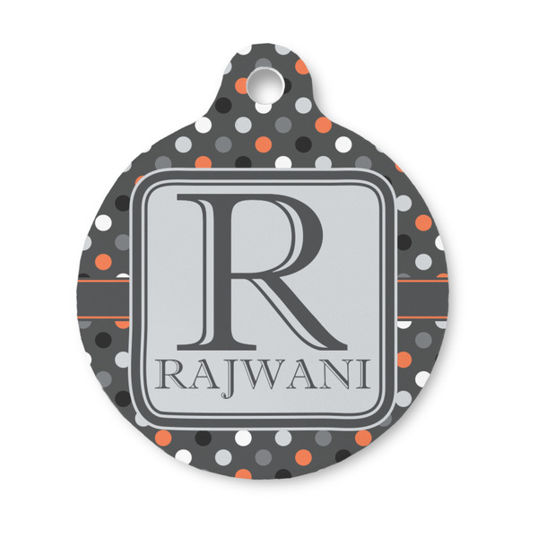 Custom Gray Dots Round Pet ID Tag - Small (Personalized)