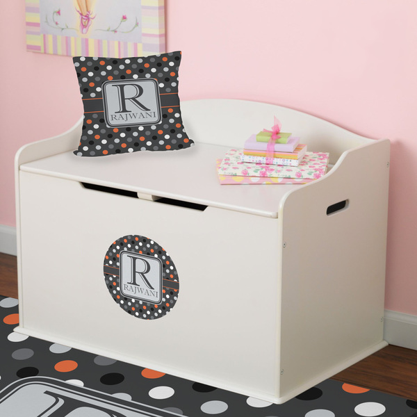 Gray Dots Round Wall Decal on Toy Chest
