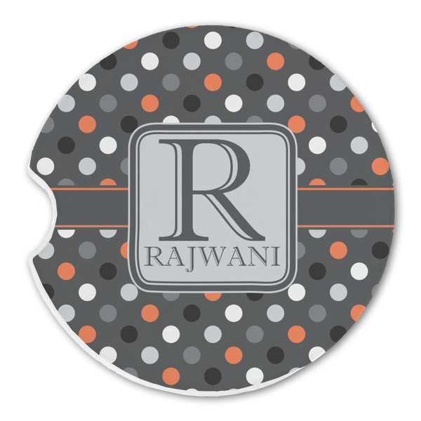 Custom Gray Dots Sandstone Car Coaster - Single (Personalized)
