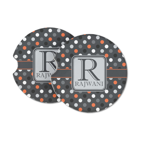 Custom Gray Dots Sandstone Car Coasters - Set of 2 (Personalized)
