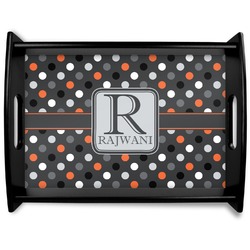 Gray Dots Black Wooden Tray - Large (Personalized)