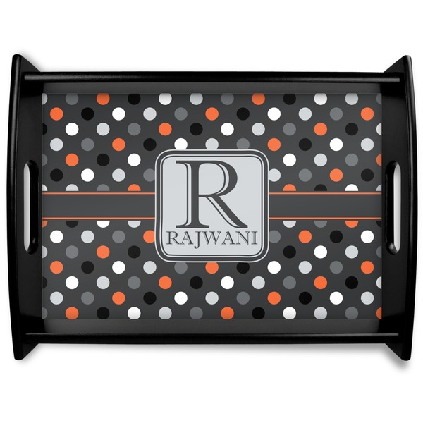Custom Gray Dots Black Wooden Tray - Large (Personalized)
