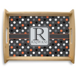 Gray Dots Natural Wooden Tray - Large (Personalized)