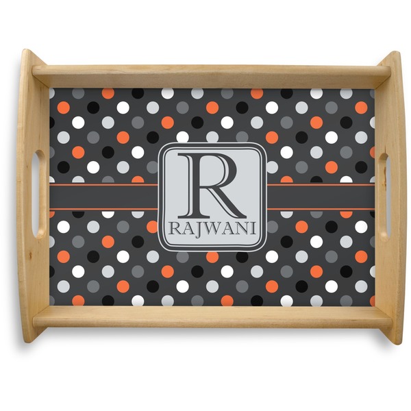 Custom Gray Dots Natural Wooden Tray - Large (Personalized)