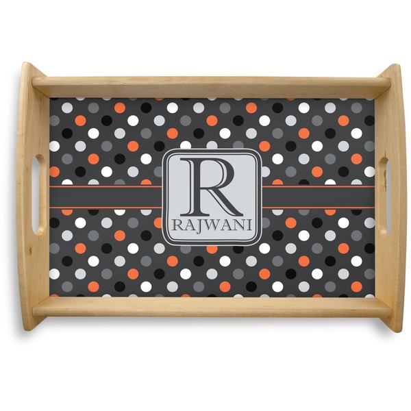 Custom Gray Dots Natural Wooden Tray - Small (Personalized)