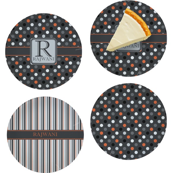 Custom Gray Dots Set of 4 Glass Appetizer / Dessert Plate 8" (Personalized)