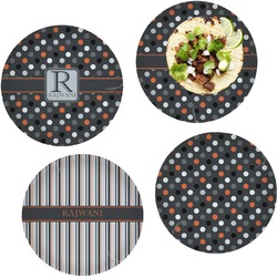 Gray Dots Set of 4 Glass Lunch / Dinner Plate 10" (Personalized)