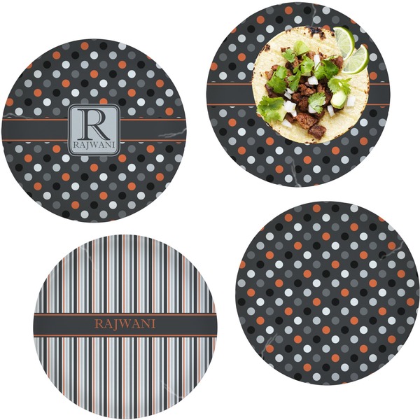 Custom Gray Dots Set of 4 Glass Lunch / Dinner Plate 10" (Personalized)