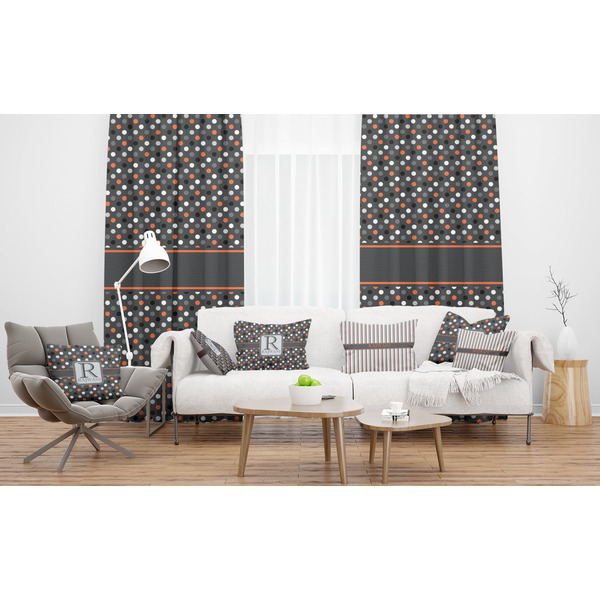 Gray Dots Sheer and Custom Curtains in Room with Matching Pillows