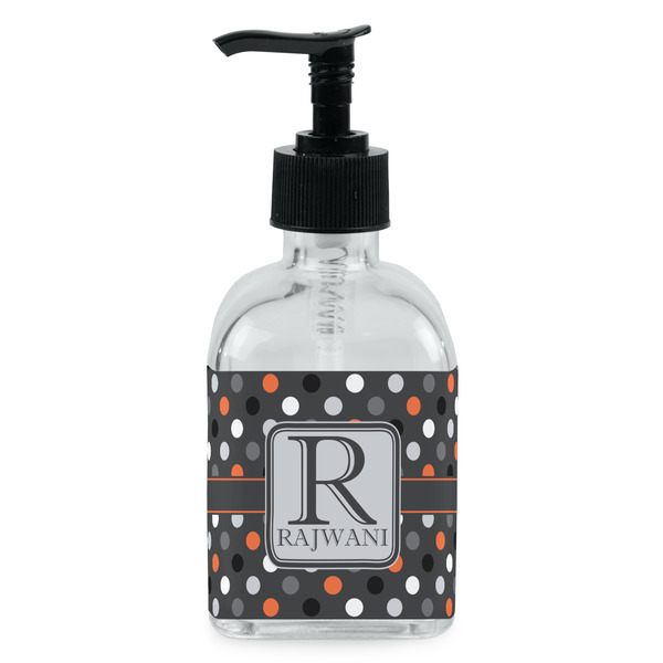 Custom Gray Dots Glass Soap & Lotion Bottle - Single Bottle (Personalized)