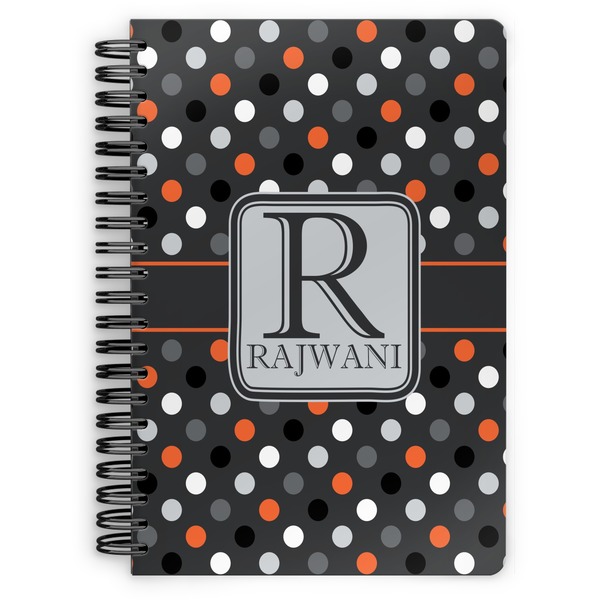 Custom Gray Dots Spiral Notebook - 7x10 w/ Name and Initial