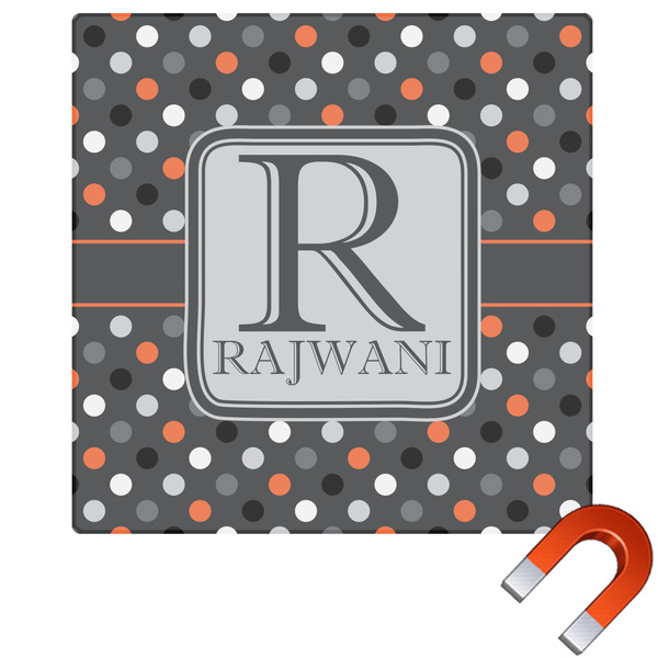 Custom Gray Dots Square Car Magnet - 6" (Personalized)